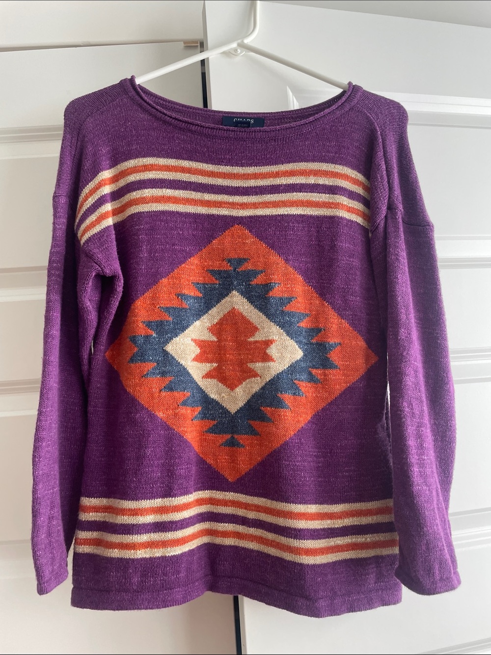 Chaps Purple Aztec Geometric Crewneck Sweater